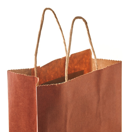 Подарочный крафт пакет под бутылку с кручеными ручками, бордовый, размер 14+8х33 см, 100 шт.