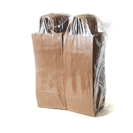 Подарочный крафт пакет под бутылку с кручеными ручками, крафт, размер 14+8х33 см, 100 шт.