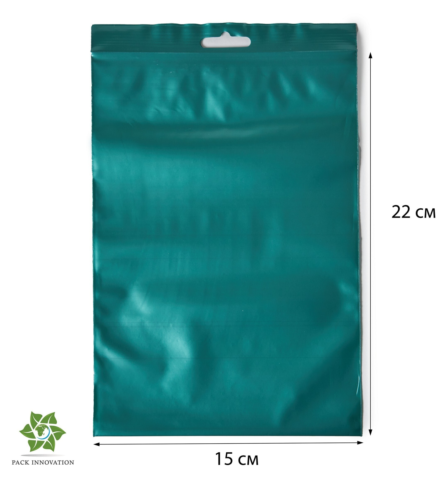 Пакет с замком Zip-Lock (Зип лок), 15х22 см, 60 мкм, с европодвесом, сверхпрочный, зеленый металлик, 500 шт.