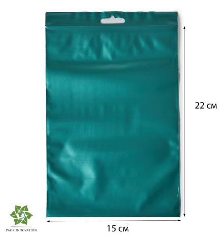 Пакет с замком Zip-Lock (Зип лок), 15х22 см, 60 мкм, с европодвесом, сверхпрочный, зеленый металлик, 300 шт.