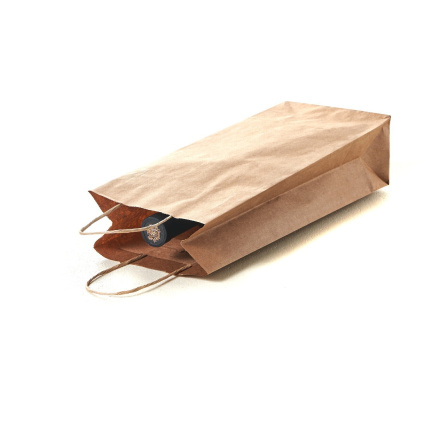 Подарочный крафт пакет под бутылку с кручеными ручками, крафт, размер 14+8х33 см, 100 шт.