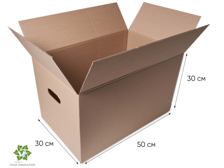 Коробка для хранения картонная, 50х30х30 см, С РУЧКАМИ, объем 45 л, 5 шт. (Гофрокороб, 500х300х300 мм )