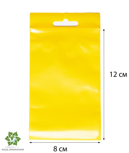 Пакет с замком Zip-Lock (Зип лок), 8х12 см, 60 мкм, с европодвесом, сверхпрочный, желтый, 2000 шт.