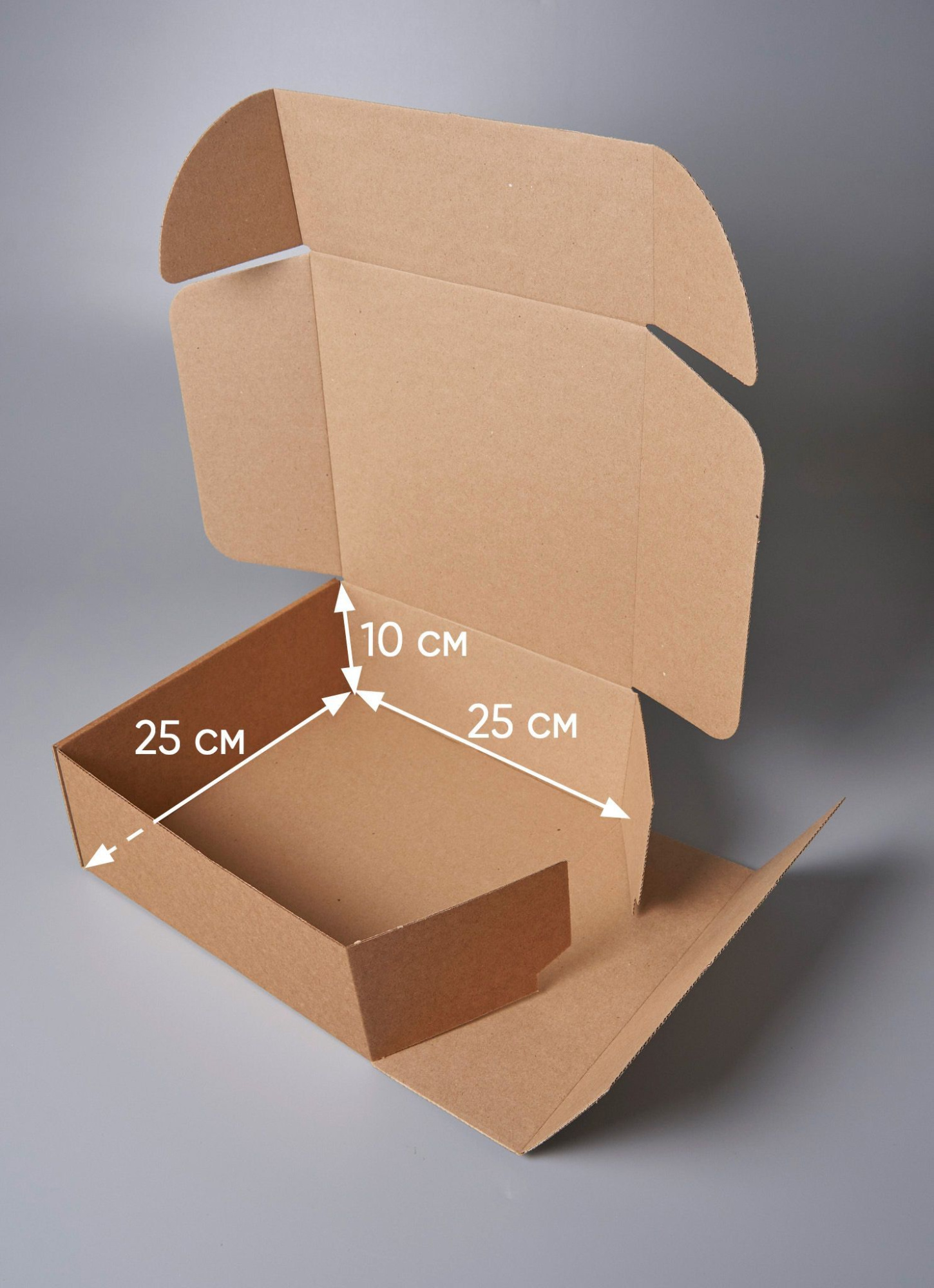 Коробка картонная самосборная, 25х25х10 см, объем 6,3 л, 40 шт, (Гофрокороб 250х250х100 мм, короб самосборный, почтовый).