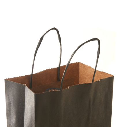 Подарочный крафт пакет под бутылку с кручеными ручками, черный, размер 14+8х33 см, 50 шт.