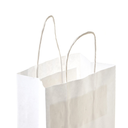 Подарочный крафт пакет под бутылку с кручеными ручками, белый, размер 14+8х33 см, 50 шт.
