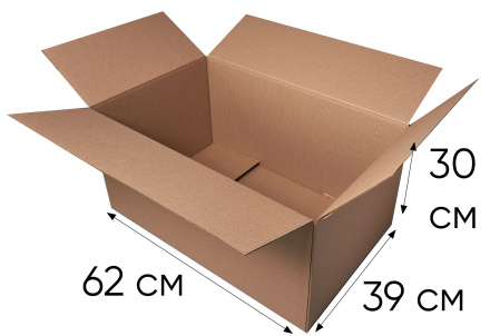 Коробка картонная, 62х39х30 см, объем 72,5 л, 20 шт. (Гофрокороб, 620х390х300 мм )