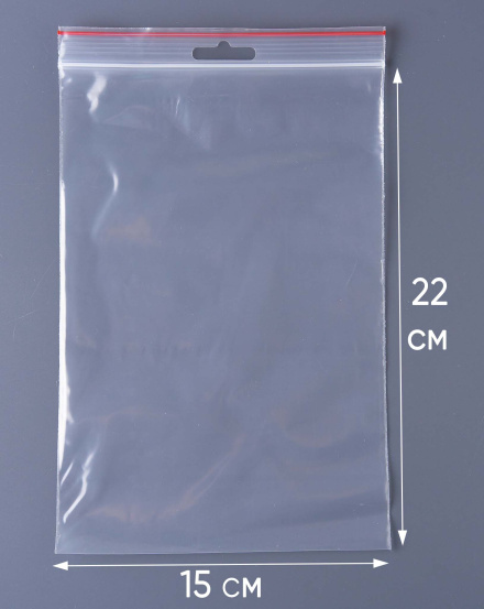 Пакет с замком Zip-Lock (Зип лок), 15х22 см, 60 мкм, с европодвесом, сверхпрочный, 100 шт.