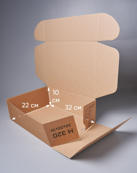 Коробка картонная самосборная, 32х22х10 см, объем 7 л, 20 шт, (Гофрокороб 320х220х100 мм, короб самосборный, почтовый).