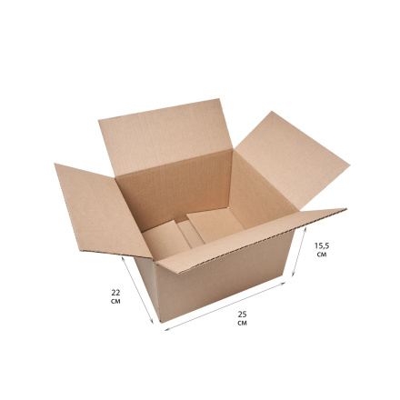Коробка картонная, 25х22х15,5 см, Объем 8,5 л, 100 шт. (Гофрокороб, 250х220х155 мм )