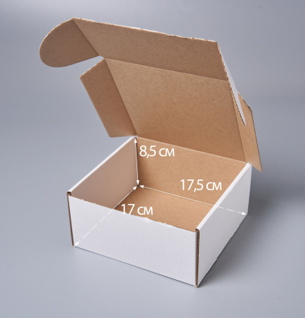 Коробка картонная самосборная, 17.5х17х8.5 см, объем 2,5 л, БЕЛАЯ 100 шт (Гофрокороб 175х170х85 мм, короб самосборный).