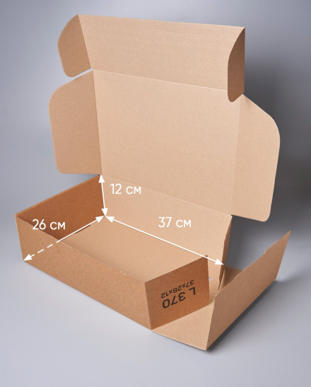 Коробка картонная самосборная, 37х26х12 см, объем 11,5 л, 10 шт, (Гофрокороб 370х260х120 мм, короб самосборный, почтовый)